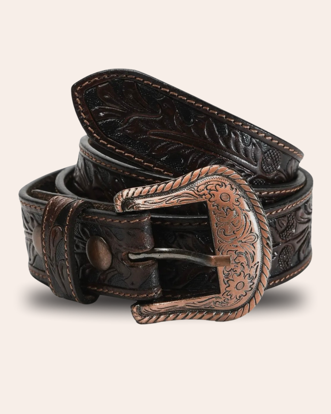 Bronzed Mahogany Embossed Leather Belt
