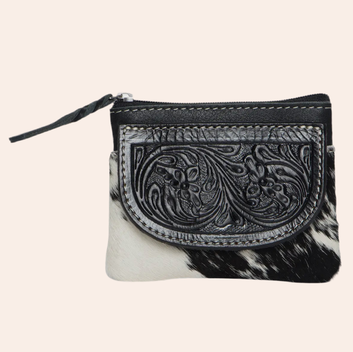 Tooling Leather Cowhide Zip Coin Purse