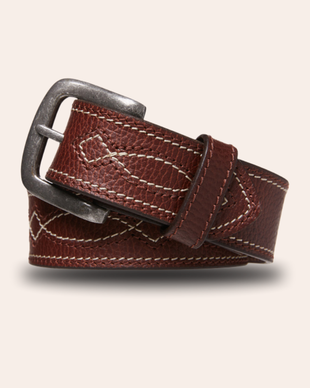 Genuine Buffalo Leather Stitched Belt | Brown | Statesman