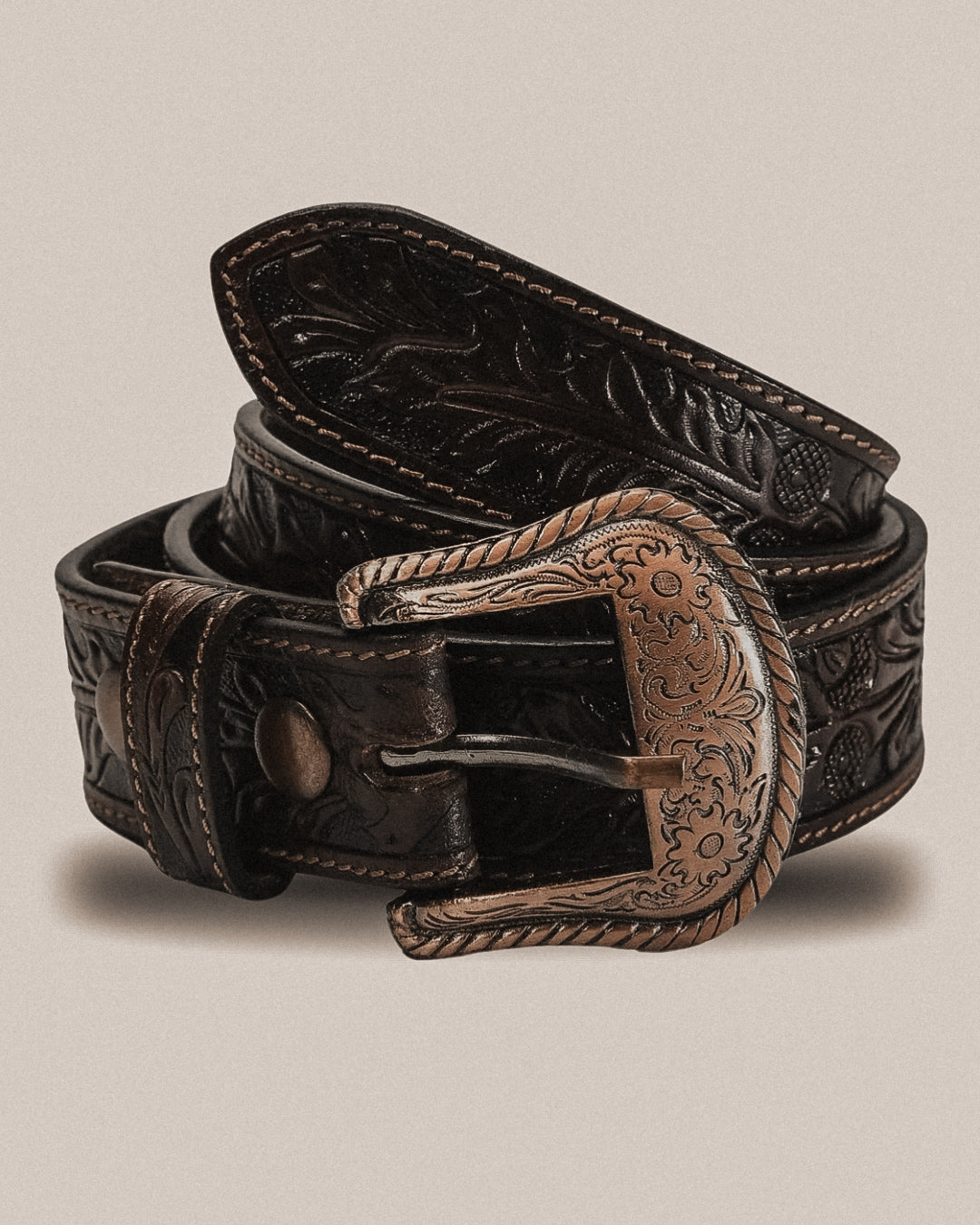 Bronzed Mahogany Embossed Leather Belt