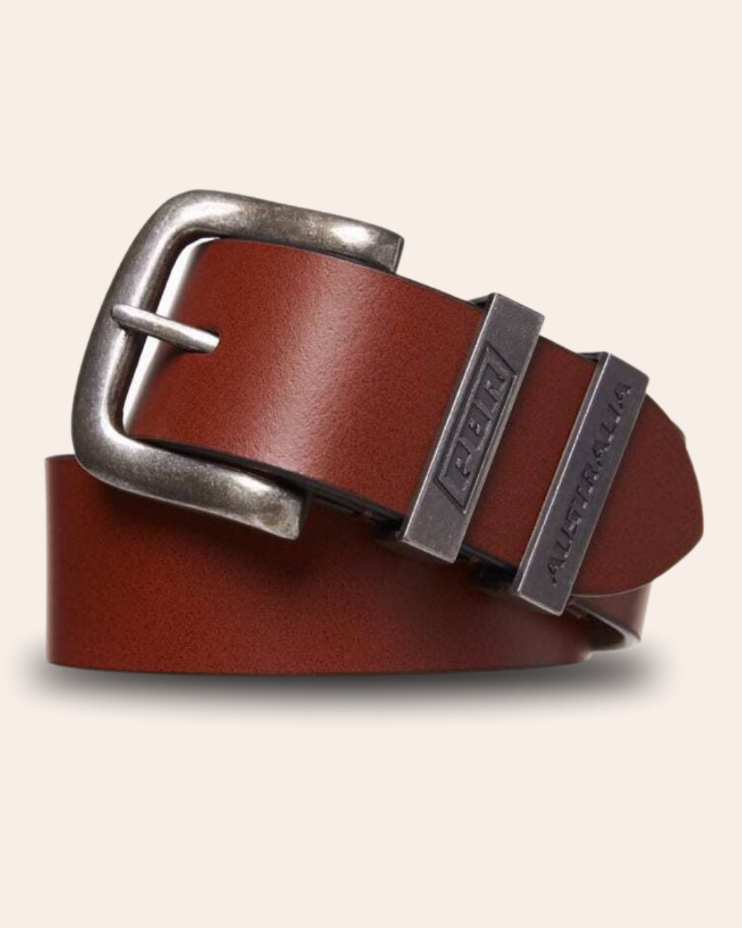 Genuine Leather Metal Loop Belt Brown