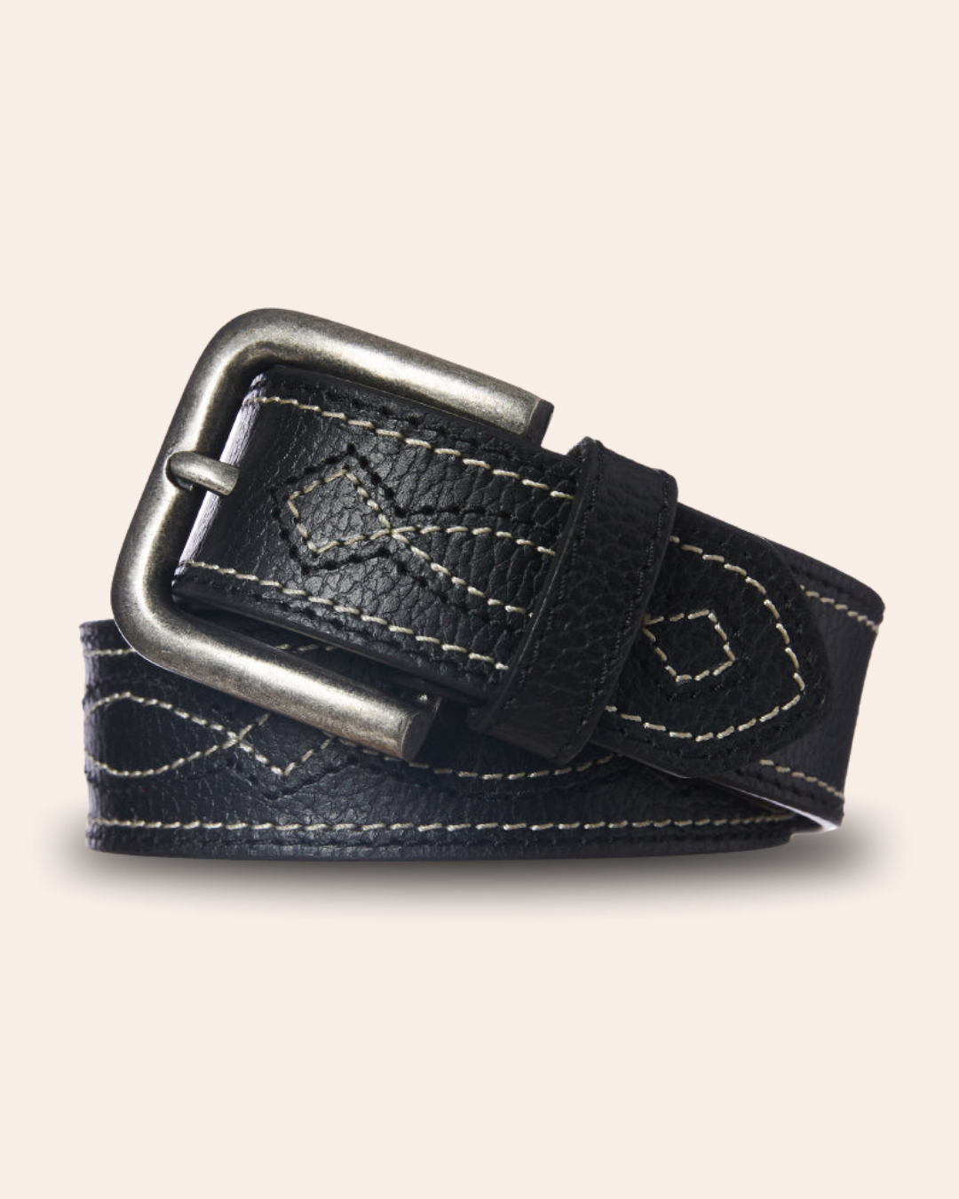 Genuine Buffalo Leather Stitched Belt | Black | Statesman