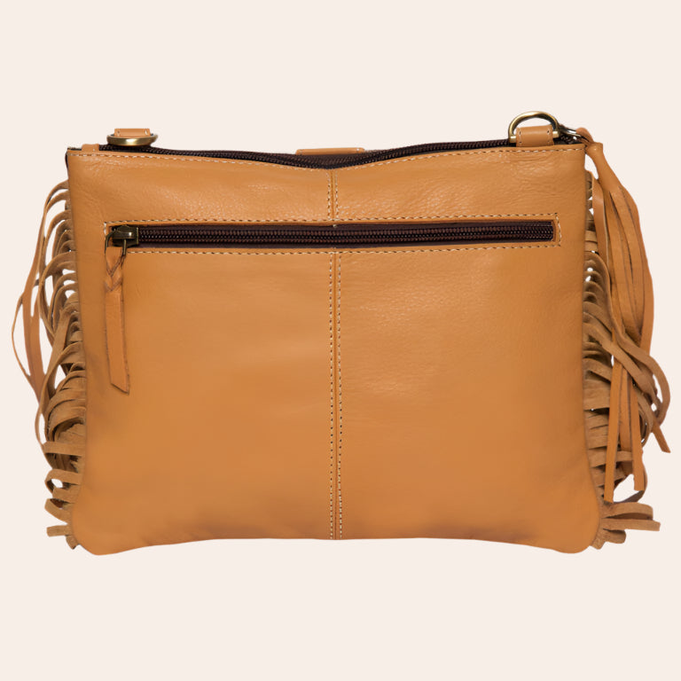 Cowhide Clutch Bag With Turquoise Stonework and Fringes