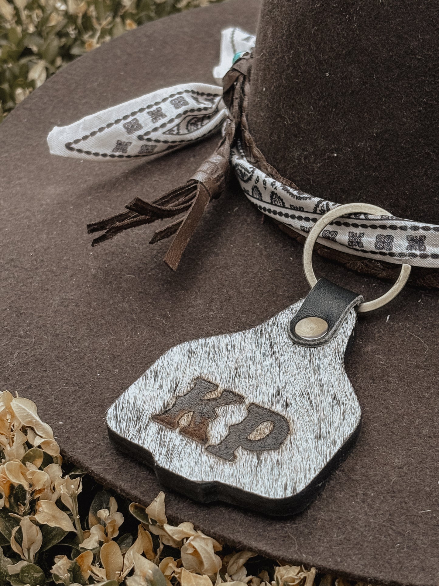 Cowhide Cattle Tag / Key Ring