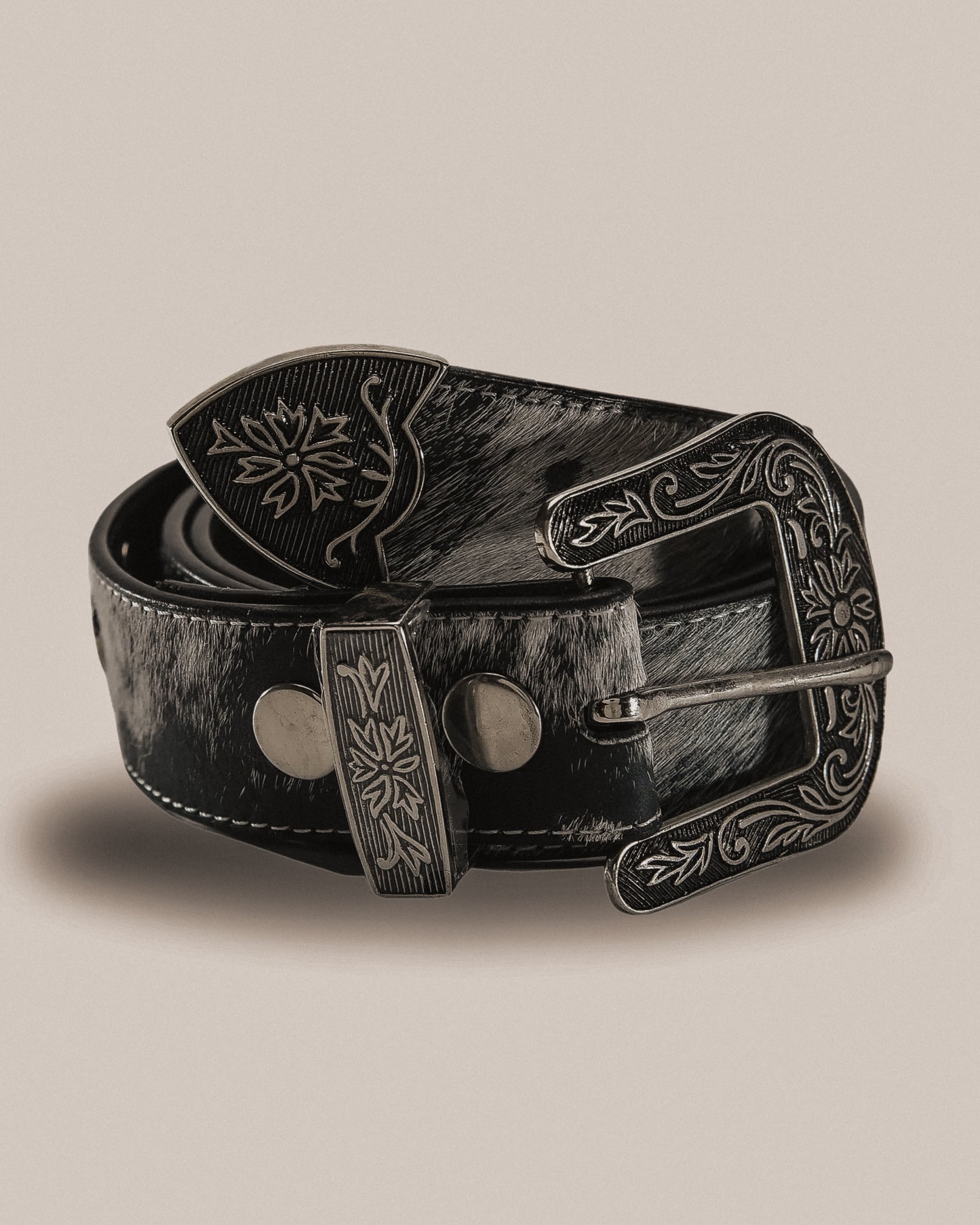 Hair On Hide Western Belt | Black & White