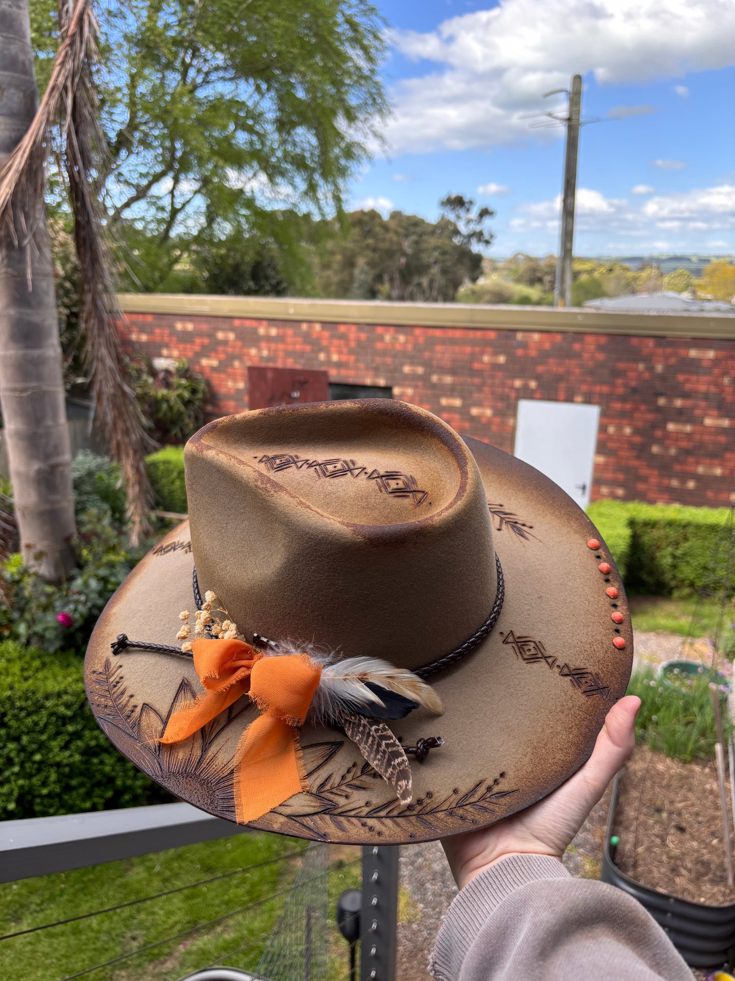 Flinders Rancher Aztec Flowers Burnt Hat
