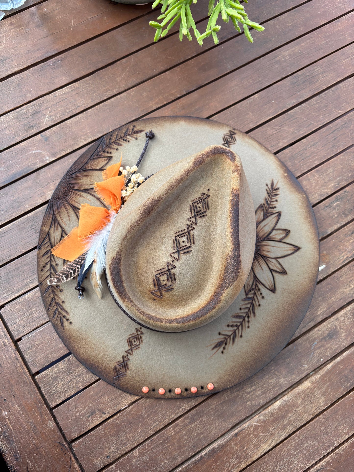 Flinders Rancher Aztec Flowers Burnt Hat