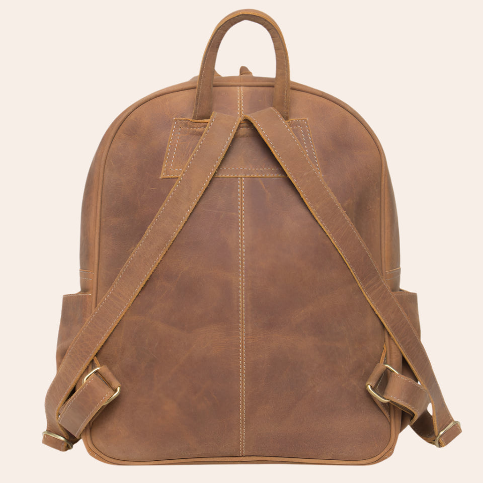 Antique Leather Backpack with Tooling Details