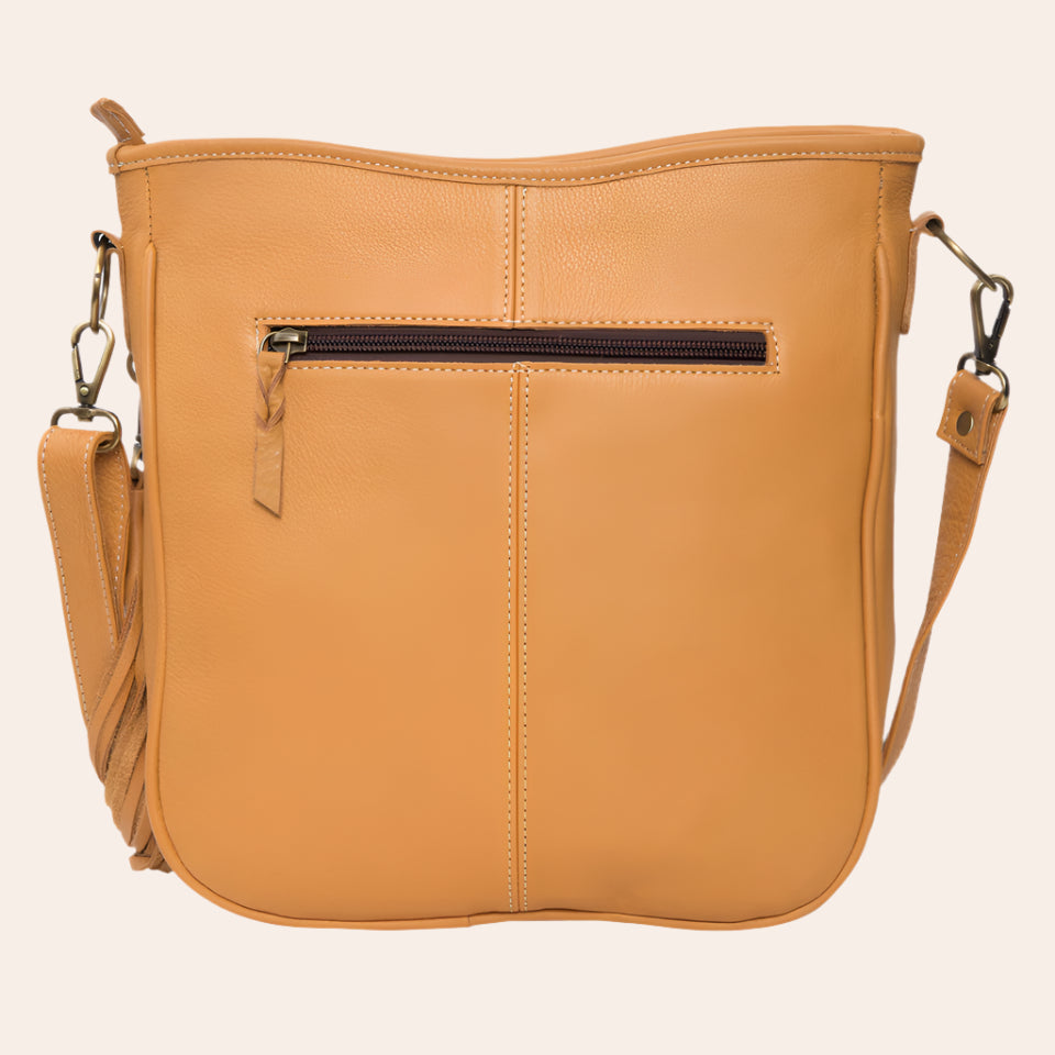 Tooling Leather Cowhide Medium Bag with Turquoise
