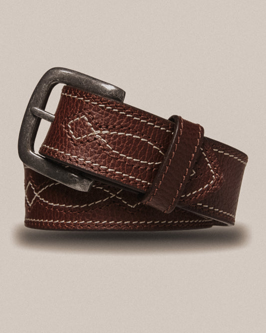 Genuine Buffalo Leather Stitched Belt | Brown | Statesman
