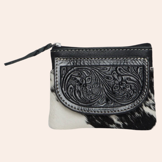 Tooling Leather Cowhide Zip Coin Purse