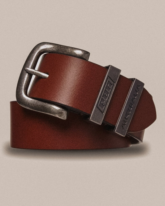 Genuine Leather Metal Loop Belt Brown