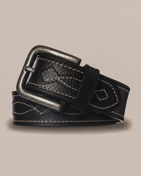 Genuine Buffalo Leather Stitched Belt | Black | Statesman