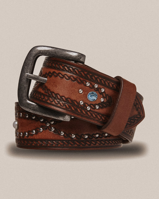 Genuine Buffalo Leather Studded Belt | Brown | Statesman