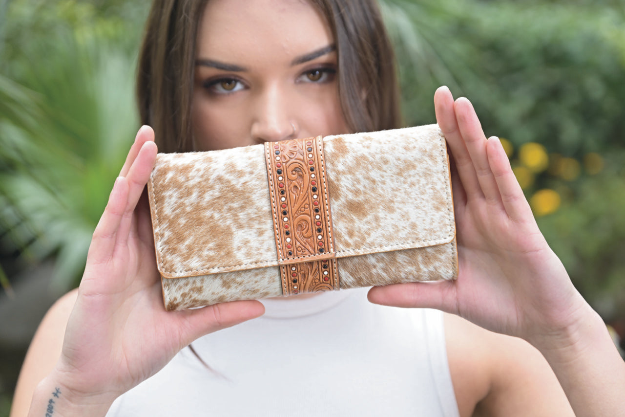 Hand Painted Tooling Leather Trifold Wallet
