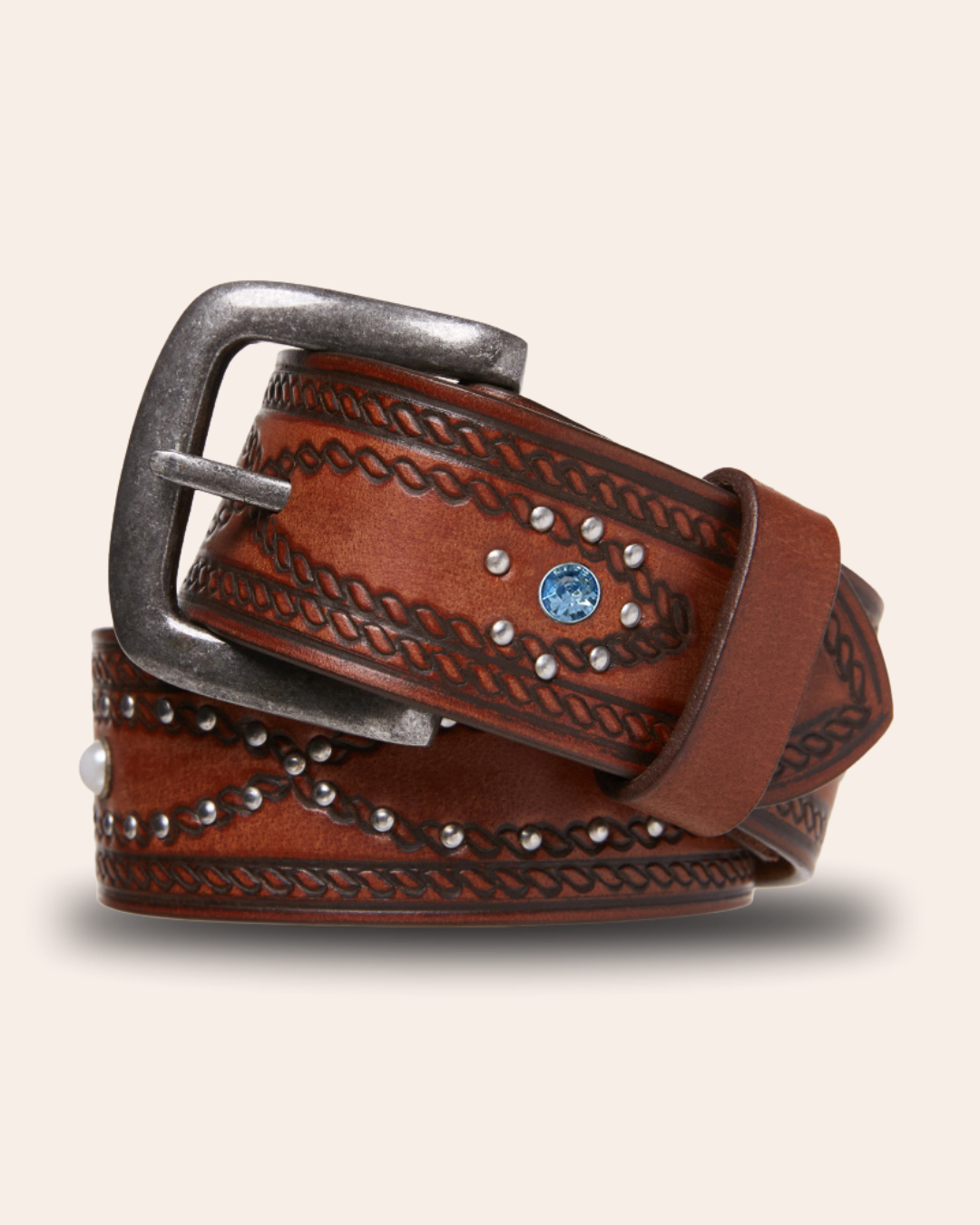 Genuine Buffalo Leather Studded Belt | Brown | Statesman