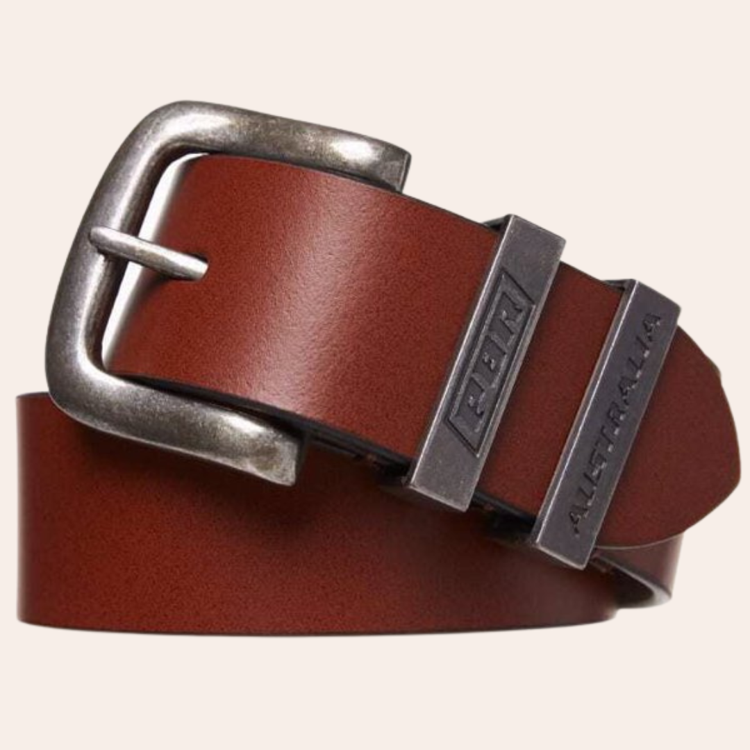 Genuine Leather Metal Loop Belt Brown