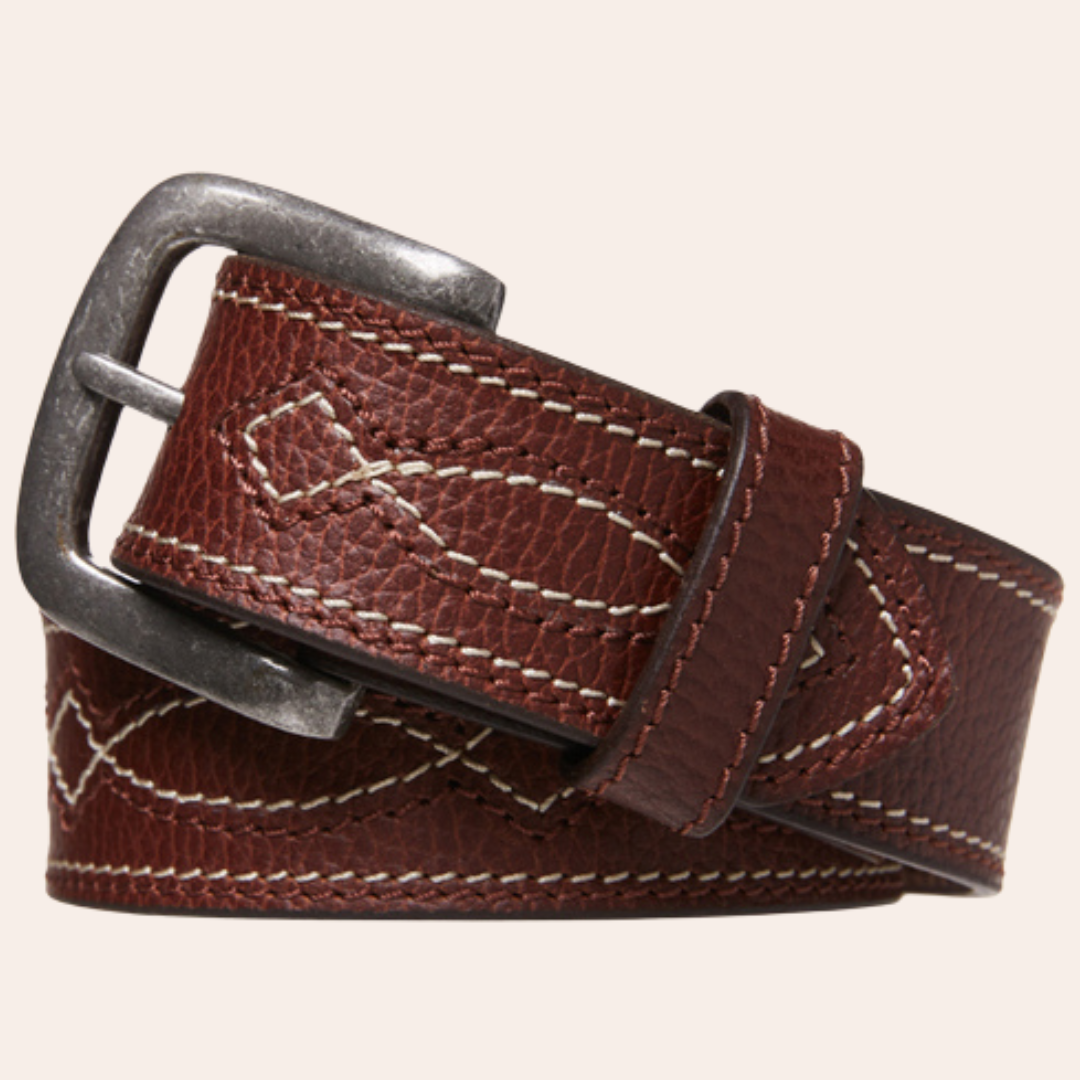 Genuine Buffalo Leather Stitched Belt | Brown | Statesman