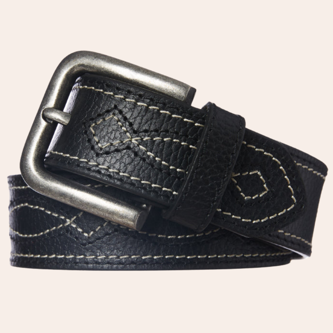 Genuine Buffalo Leather Stitched Belt | Black | Statesman