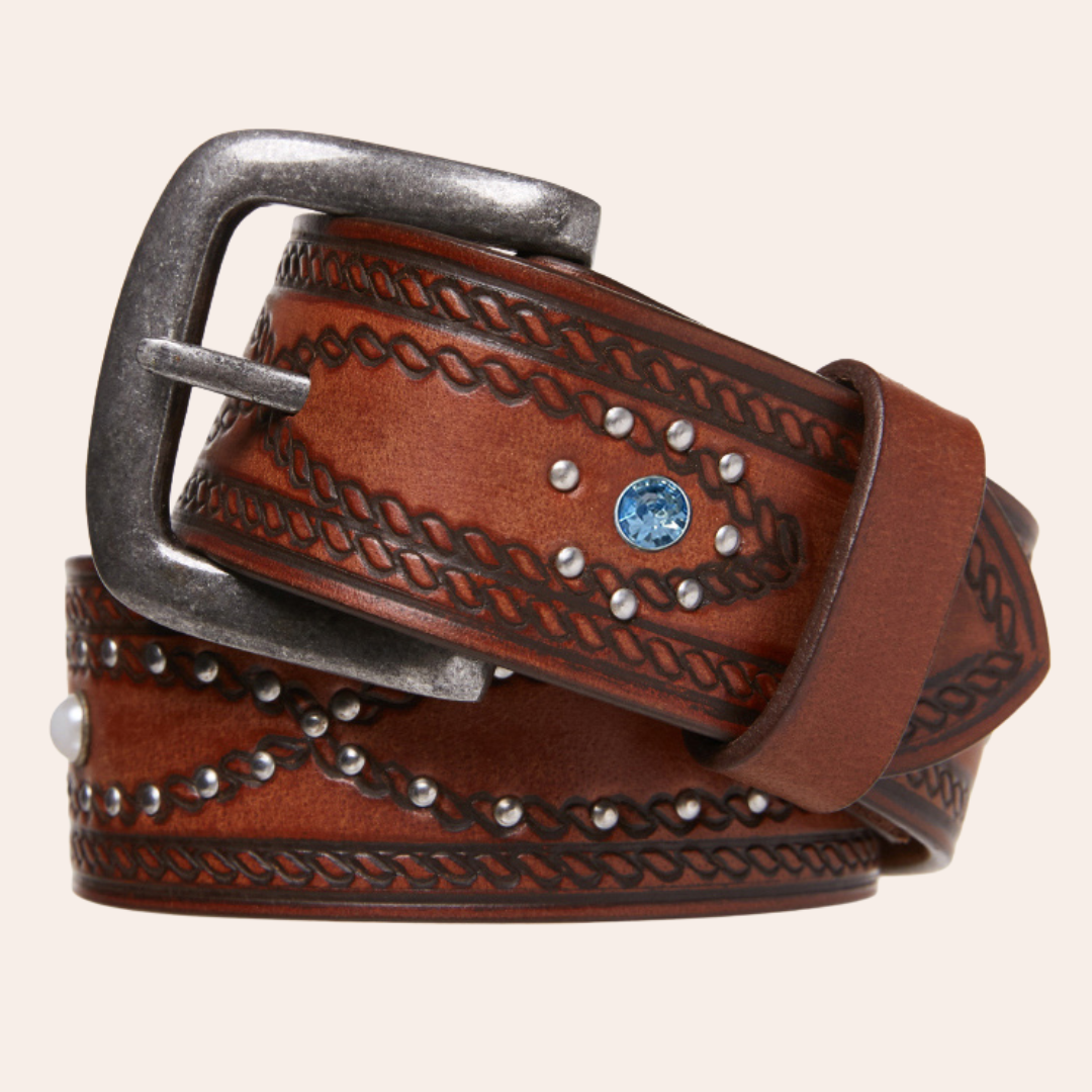 Genuine Buffalo Leather Studded Belt | Brown | Statesman