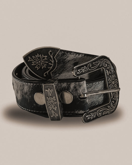 Hair On Hide Western Belt | Black & White