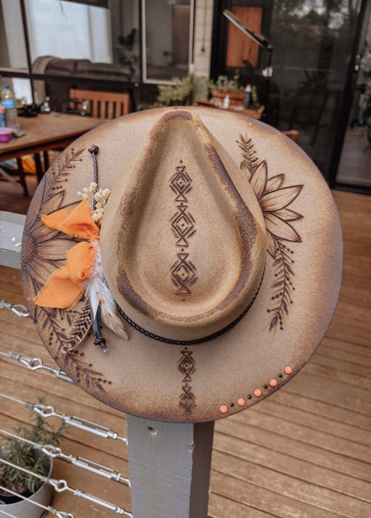 Flinders Rancher Aztec Flowers Burnt Hat