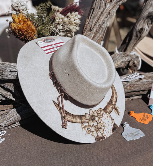 Big Australian Flower Skull Burnt Hat